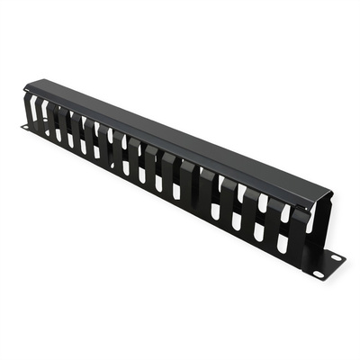 19" Panel vyväzovací, organizér, lišta s krytkou, 60mm, oceľ, 1U, čierny