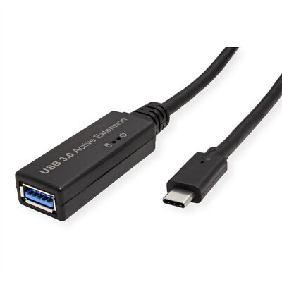 Kábel USB 3.2 Gen 1, Typ C CM/AF 5m, 5Gbps, predlžovací, čierny, aktívny