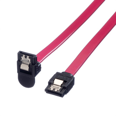 Kábel SATA III M/M 0.5m, zahnutý, clip, 6 Gbit/s, červený