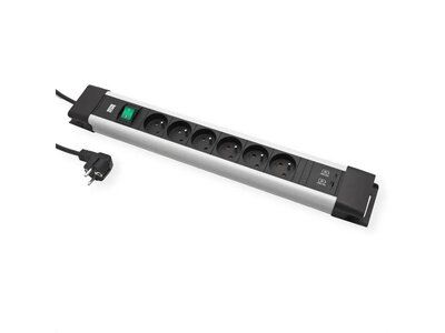 Predlžovačka CONNECTUS, 6xUTE 230V + USB nabíjačka (A+C), s vypínačom, 2m, 1.5mm2, hliník, čierna