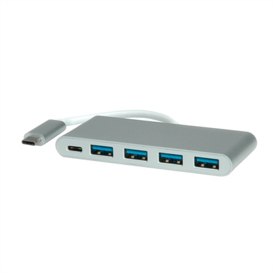 Hub USB 3.1 Gen.1 Typ C, 4 Port, 1xUSB C (Power Delivery), 4x USB A Port, 10cm, sivý