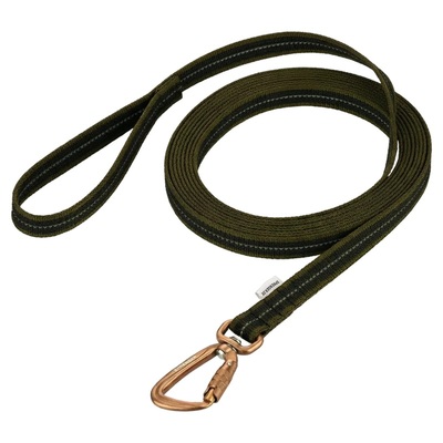 Vodítko stopovacie s uškom pogumované, 19mm/5m, nerezová karabína, olivozelené, HS