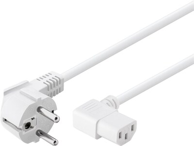Kábel sieťový 230V, vidlica (CEE7/7) lomená - C13 zahnutý (doprava), 5m, 1.00mm², 10A, biely