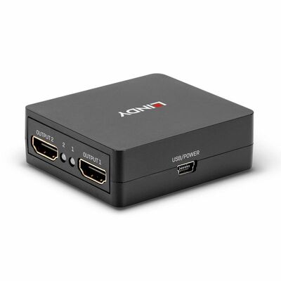Video distribútor/splitter HDMI 1IN/2OUT UHD 4K (60Hz) 18G, čierny, napájanie micro USB, Kompakt