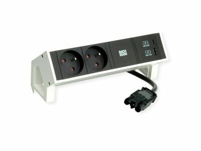 DESK2 2xUTE 230V, nabíjačka (USB A + USB C), 0.2m kábel 1.5mm², GST18, biely/čierny