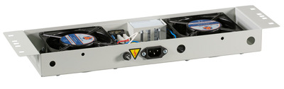 19" Ventilačná jednotka, stropná, 2 vetráky, 1U, termostat, čierna, RAL9005
