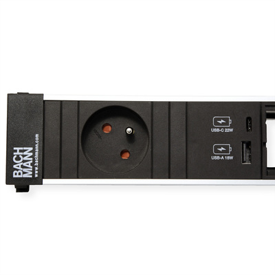 Power Frame 1xUTE 230V, 1xCustom, nabíjačka (USB A + USB C), 0.2m kábel 1.5mm², GST18, hliník/čierny
