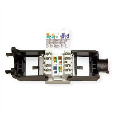 Konektor Keystone cat.6a, netienený, bielo-čierny plast, beznástrojový (toolless)