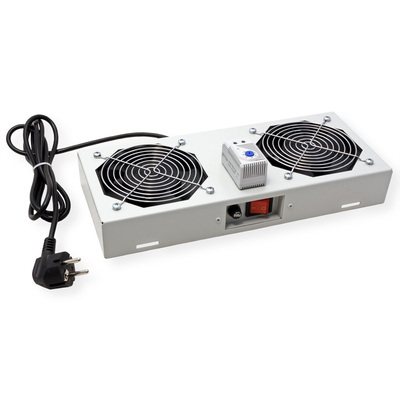19" Ventilačná jednotka, 2 vetráky, s termostatom, pre nástennú skrinku, sivá