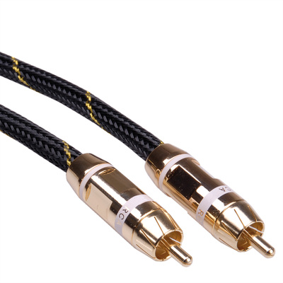 Kábel Cinch 1x audio M/M 5m, čierny/zlatý, pozl. konektor "biely", Gold