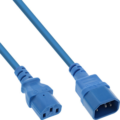 Kábel sieťový 230V predlžovací, C13 - C14, 2m, 0.75mm², 10A, modrý