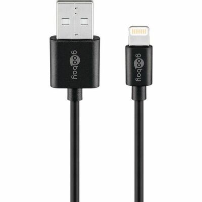 Nabíjačka USB 230V 2port, 2xUSB A, 2.4A, 12W, kábel USB Lightning 1m, čierna