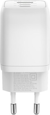 Nabíjačka USB 230V 3port, 1xUSB A, 2xUSB Typ C, 65W, Power Delivery, GaN, biela