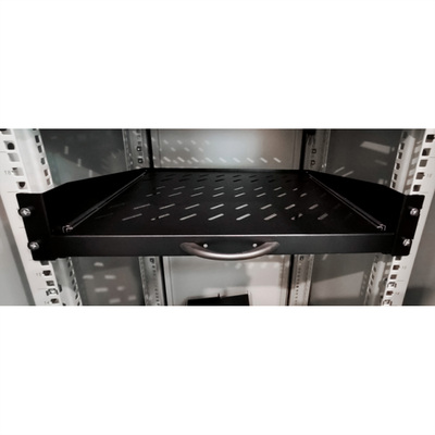 19" Polica výsuvná 350mm, max.30 kg, 2U, sada skrutiek a podložiek v balení, čierna