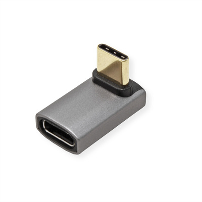 Adaptér USB 4 Gen 3x2, Typ C, C-C M/F, 40Gbps, zahnutý dole/hore 90°, PD 240W, sivý/čierny
