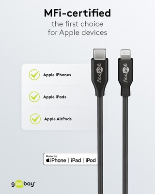Kábel USB 3.2 Gen 1, Typ C CM/"Lightning" pre Apple, 2m, High Speed, čierny s MFI cert.