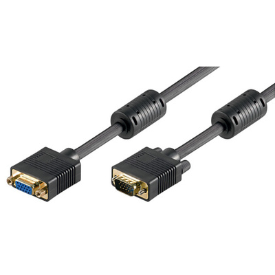 Kábel VGA M/F 3m, predlžovací, tienený, DDC, ferrit, HQ, čierny, pozl. konekt.