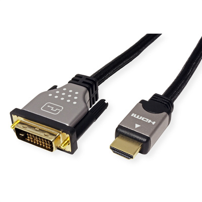 Kábel DVI-D/HDMI M/M 1.5m, Dual-Link, 3840x2160@30Hz, Silver, čierny, G pozl. konektor