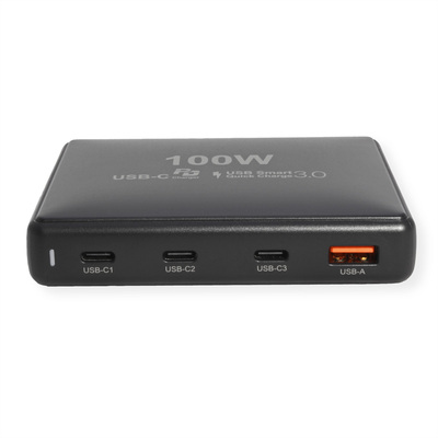 Nabíjačka USB 230V 4port, 1xUSB A, 3x USB Typ C, 100W, PD, QC 2.0, kábel (C7) 1.2m, čierna