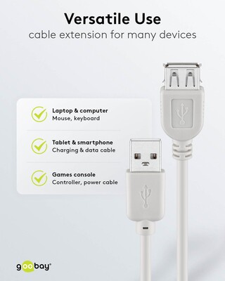 Kábel USB 2.0 A-A M/F 0.6m, High Speed, predlžovací, sivý