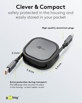 Kábel USB 2.0 Typ C CM/CM 1m, High Speed, Power Delivery 15w 5V3A, čierny, samonavíjací