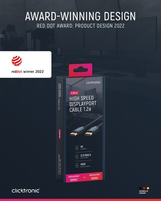 Kábel DisplayPort M/M 2m, 4K@60Hz, DP v1.2, 21.6Gbit/s, modrý, pozl. konektor, ClickTronic