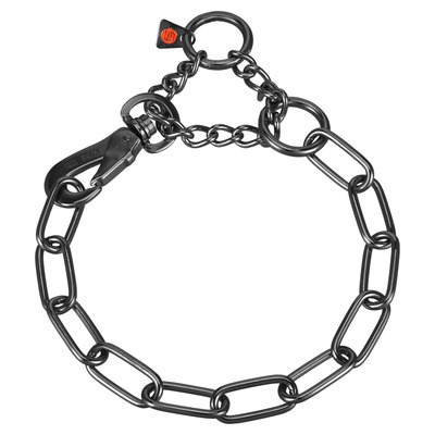 Obojok retiazkový nastaviteľný 4mm/47cm, karabína, dlhé oko, nerezová oceľ, čierny, HS