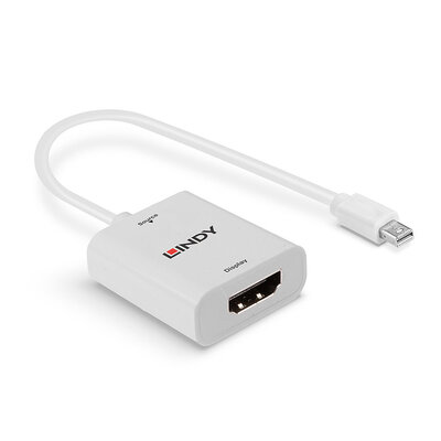 Adaptér mini DisplayPort/HDMI M/F, 4K@60Hz (DP 1.2a, HDMI 2.0), 18G, aktívny, 15cm, biely