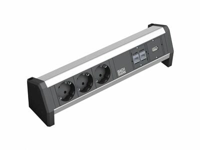 DESK 3xSCHUKO 230V, 2xRJ45, 1xUSB, GST18 IN/OUT, hliník/čierny